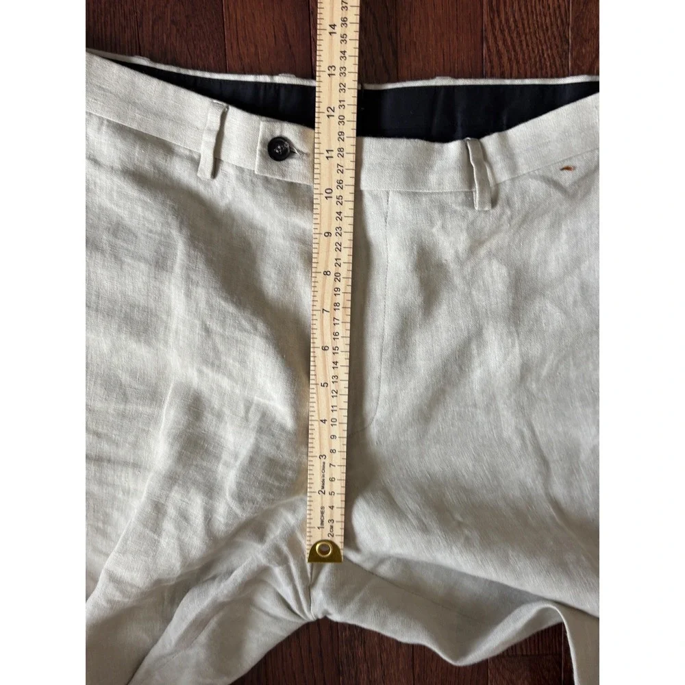 Billy Reid Mens 36 Linen Trousers Oatmeal Beige Straight Leg Made in Italy